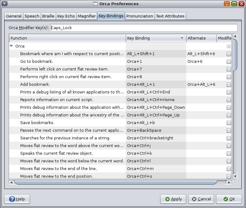 image:Immagine relativa alle preferenze di associazione di tasti in Orca.