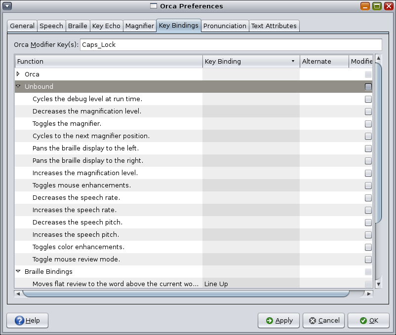 image:Immagine relativa alle preferenze di associazione di tasti in Orca.