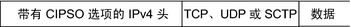 image:图中显示了带有 CIPSO 选项的 IPv4 头，后跟 TCP、UDP 或 SCTP 头，然后是实际的数据。