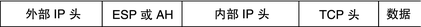 image:图中显示了外部 IP 头，后跟 ESP 或 AH，然后是内部 IP 头、TCP 头、数据。