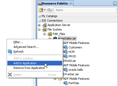 Add Feature Archive JAR to an ADF Mobile application.