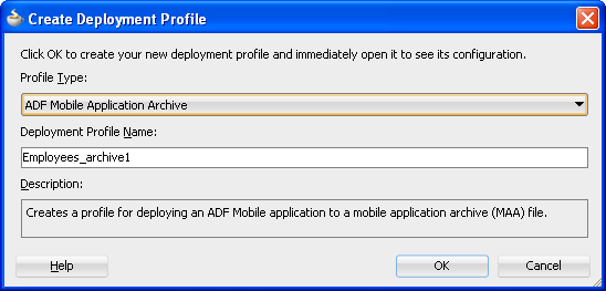ADF Mobile Application Archive option.