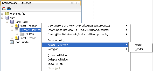 Using Context Menu to Add Facet to List View
