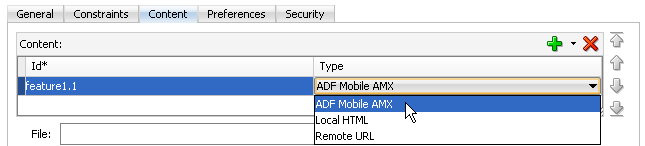 Select ADF Mobile AMX as the content type.