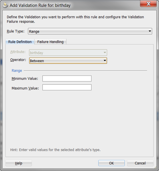 Add Validation Rule dialog