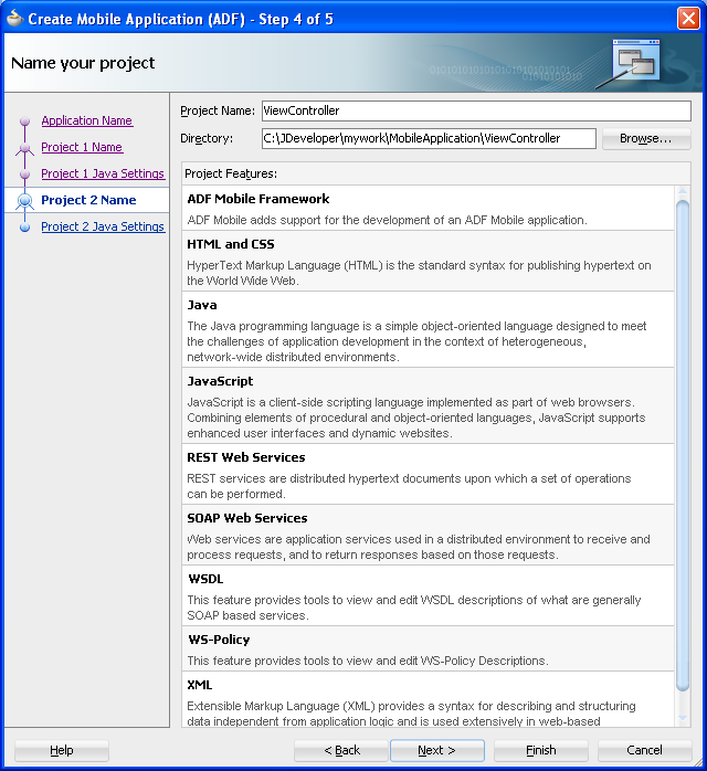 The technologies included in the View Controller project.