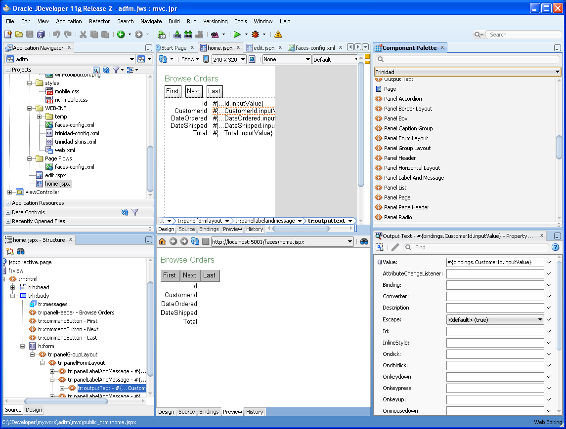 Building a .jspx page using Trinidad components.