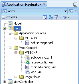 A mobile view controller project and its default artifacts.