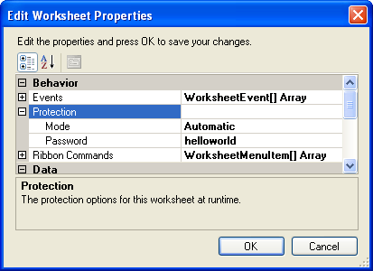 Design Time View of Worksheet Protection Mode