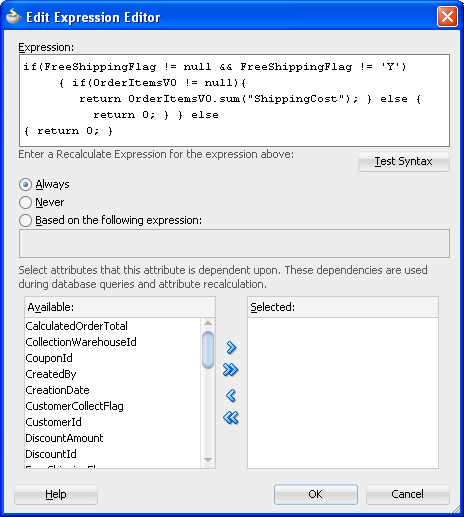 Expression editor for attribute value
