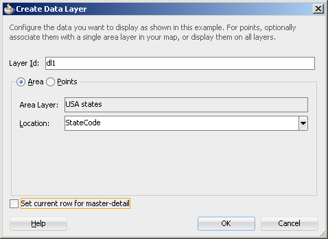 Create area data layer dialog.