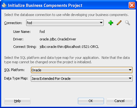 Initialize Business Components Project dialog