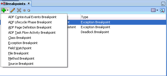 Breakpoint window dropdown menu