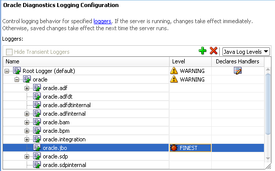 Enabling oracle.jbo logger debug diagnostics