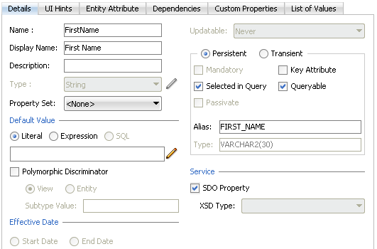 Attribute details section displays custom attribute