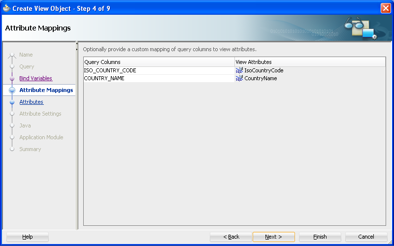 Step 4 of the Create View Object wizard