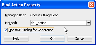 Bind Action Property dialog for a page w/auto-binding
