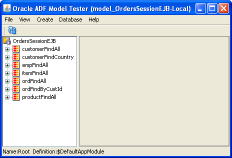 The Summit demo in the Oracle ADF Model tester window