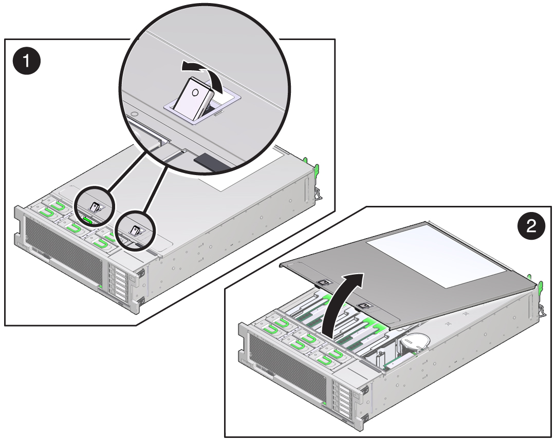 image:An illustration showing the removal of the server top cover.