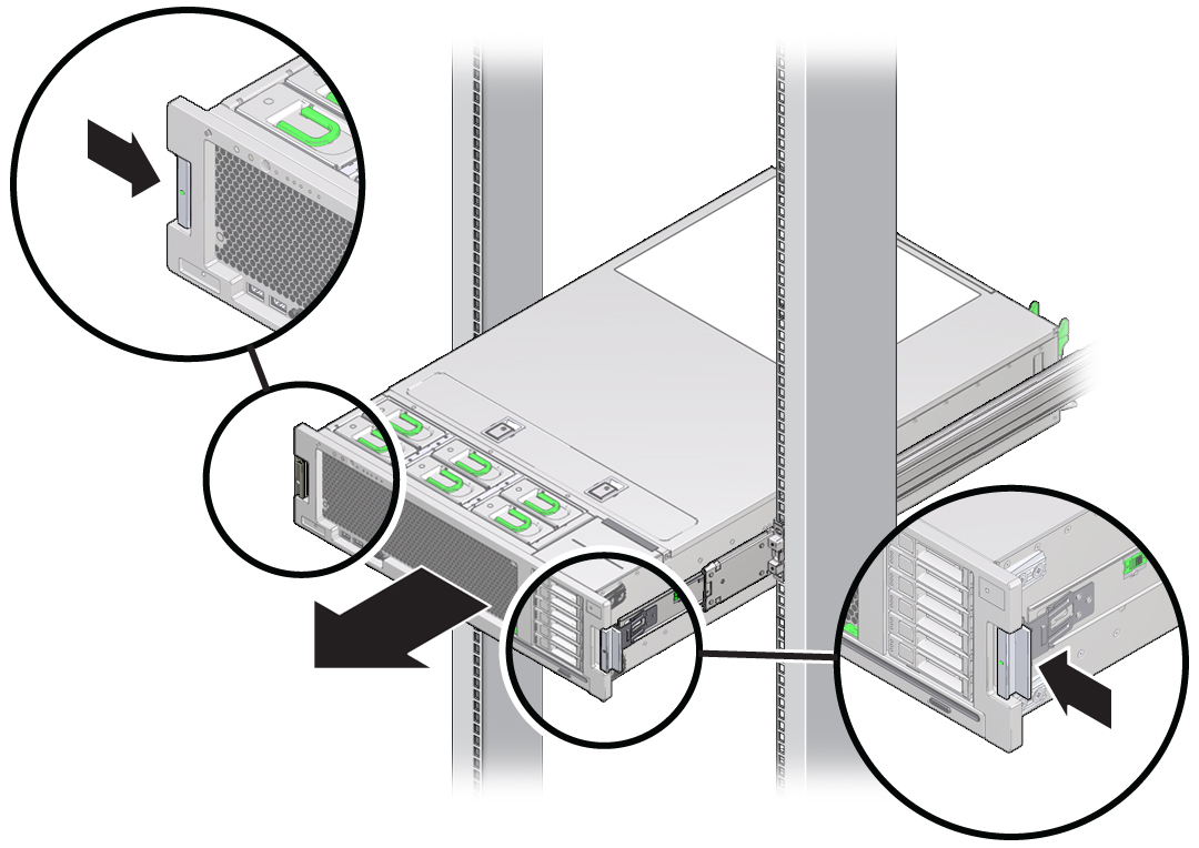 image:An illustration showing how to position the server in the maintenance position.
