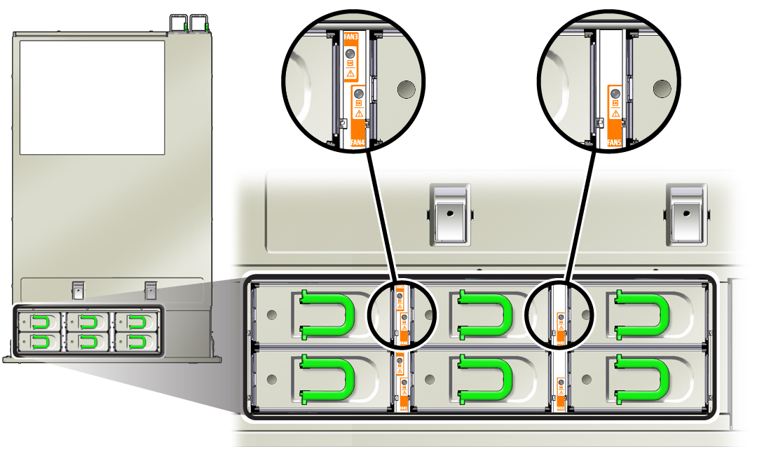 image:An illustration showing the location of the fan module Status indicators.