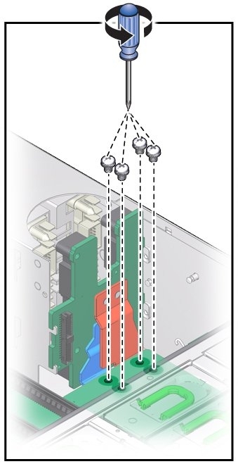 image:An illustration showing the removal of the four bus-bar screws.