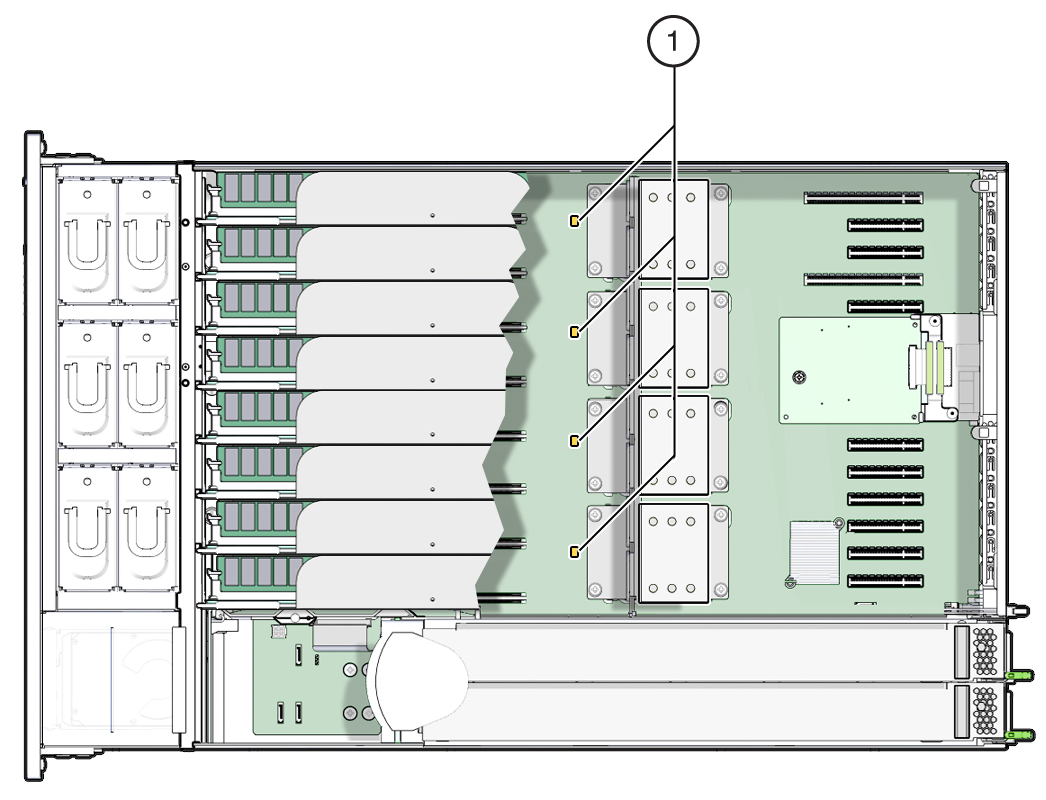 image:An illustration showing the location of the CPU Fault                             indicators