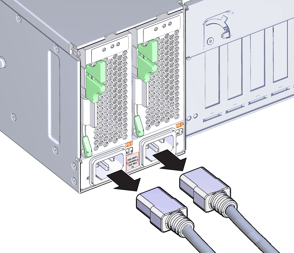 image:An illustration showing the removal of the server AC power cables.