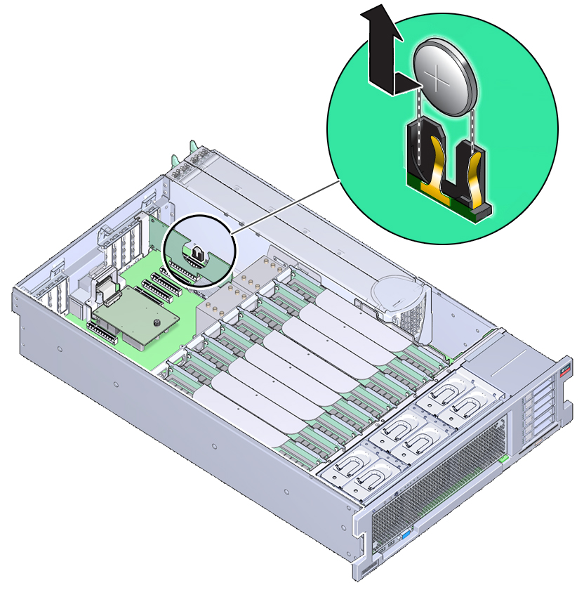 image:An illustration showing how to remove the system battery.