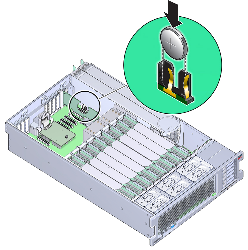 image:An illustration showing how to install the system battery.