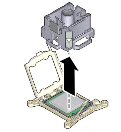 image:An illustration showing the removal of the CPU replacement tool after using it to install a CPU.