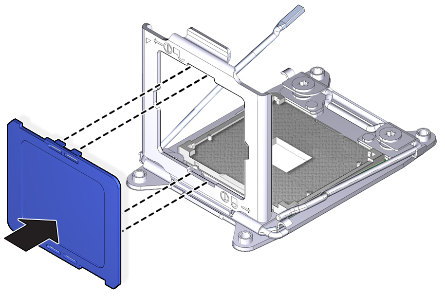 image:An illustration showing the CPU cover plate being snapped into the load plate.