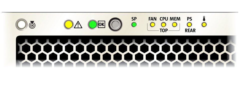 image:An illustration showing the front panel indicators in an all on lamp test state.