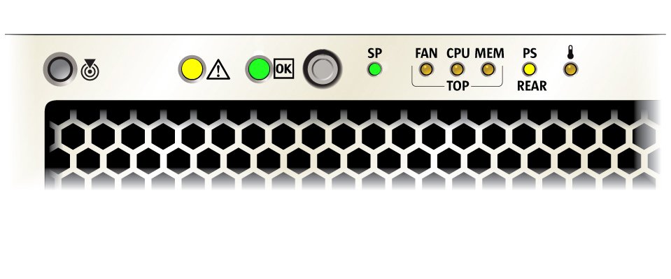 image:An illustration showing the front panel indicators lit for a failed power supply.