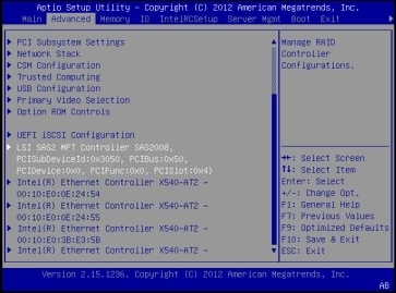 image:Graphic showing the BIOS Advanced menu screen.