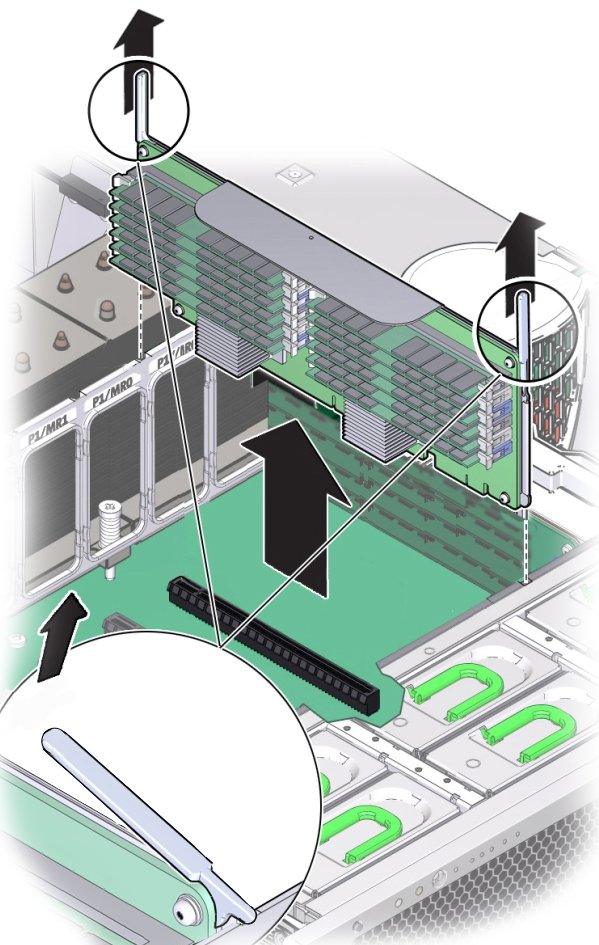 image:An illustration showing the removal of the memory riser card.