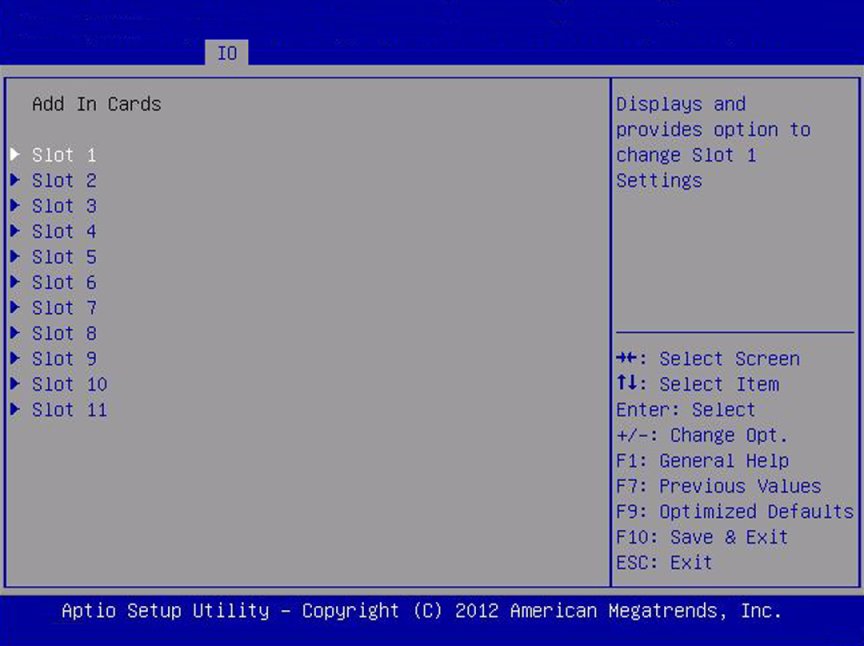 image:Screen capture showing the IO Add-in Cards screen.