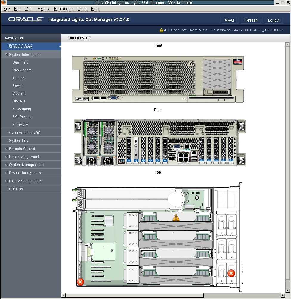 image:Graphic showing Oracle ILOM Chassis View.