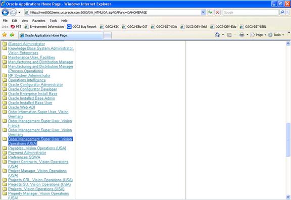 Example of the Oracle Applications Home Page