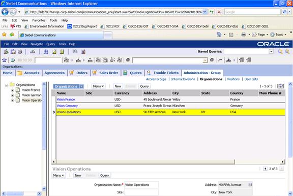 Example of Setting Up Organizations in Siebel CRM