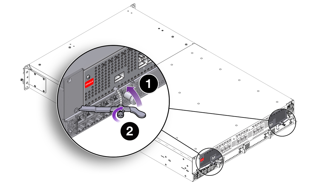 image:Figure shows the board is locked by closing the hinged                                     levers and turning the captive screws clockwise to secure.