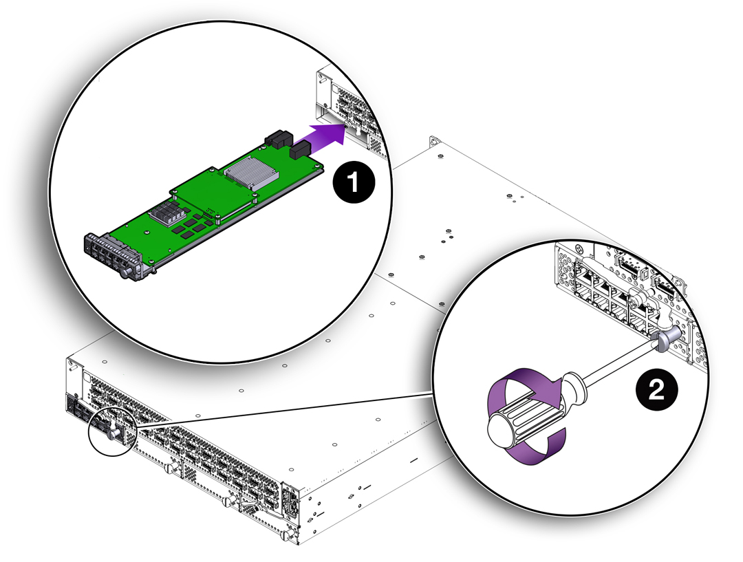 image:Figure shows the module inserts straight in, then the                                     handle tightens clockwise.