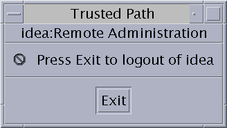 image:대화 상자에 원격 호스트의 이름과 Exit(종료) 버튼이 표시됩니다.