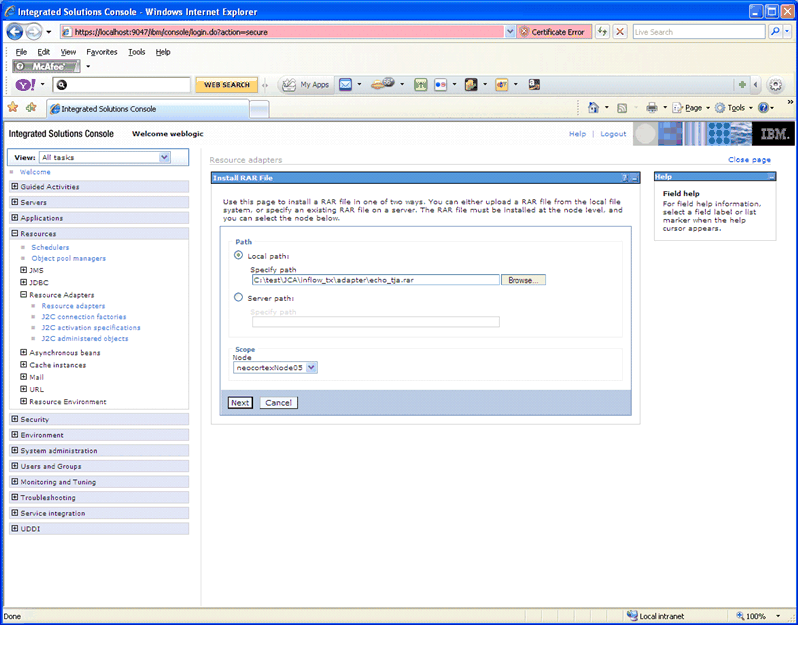 WebSphere Integrated Solution Console