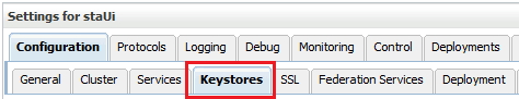 Shows the location of the Keystores tab