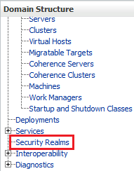 Shows the location of the Security Realms option
