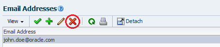 Muestra la ubicación del ícono Delete Selected Email(s) (Suprimir correos electrónicos seleccionados).