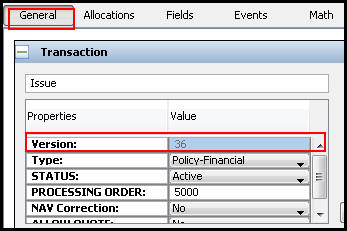 Version number on General pane