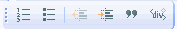 Insert Numbered and Bulleted List, Decrease/Increase Indent, Block Quote, Create Div Container Toolbar icons.