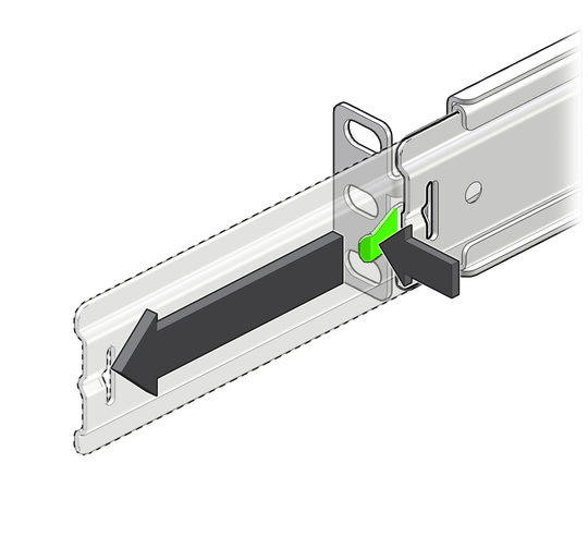 image:Figure shows sliding the chassis rail out of the rack slide.